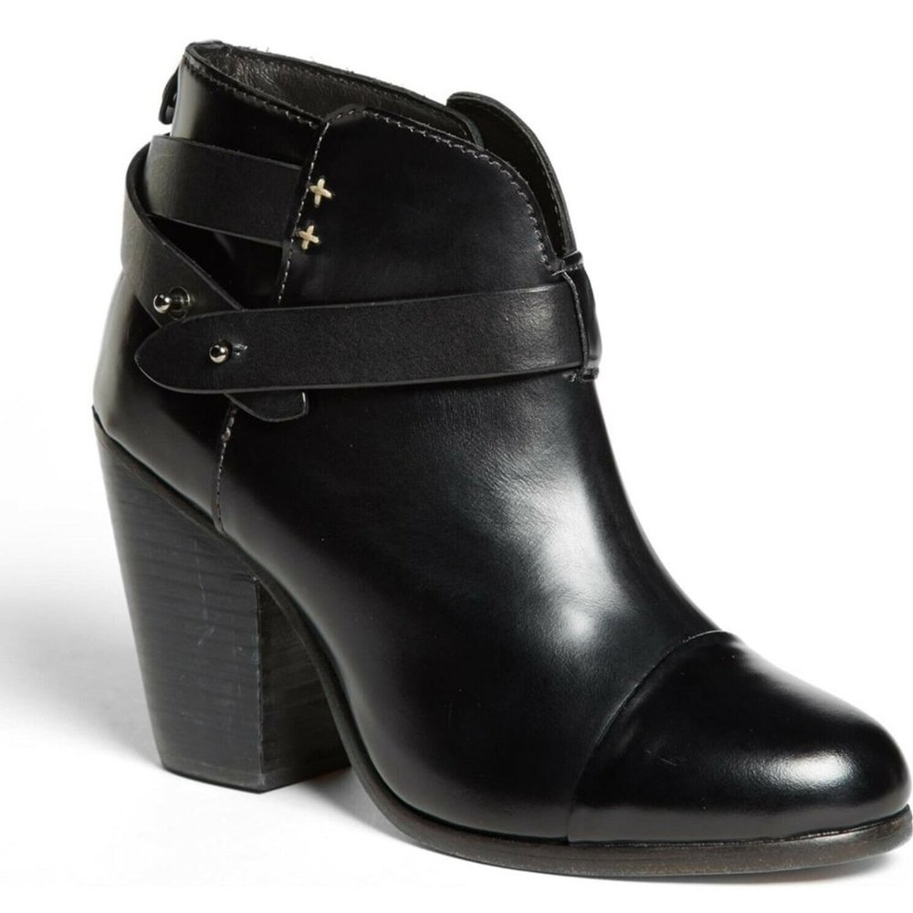 $500 RAG & BONE Harrow Ankle Boot BLOCK MOTO BIKER BLACK LEATHER 38.5 (DA13)